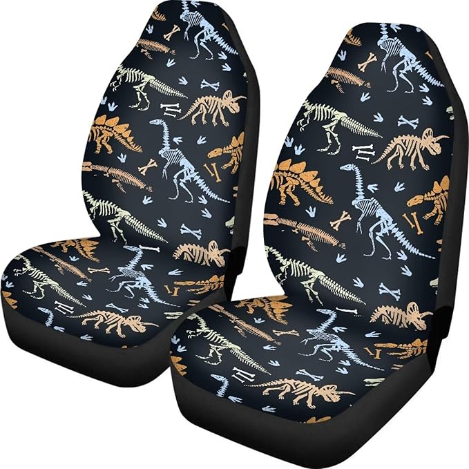 UNICEU Dinosaur Skeleton Front Seat Covers 2 Pack