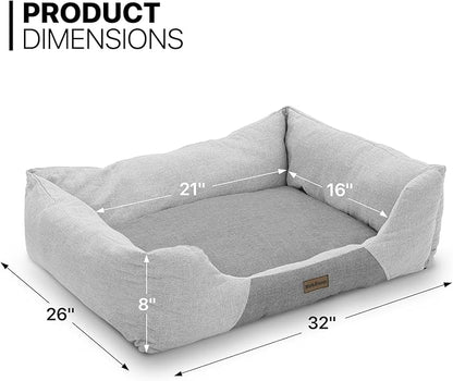 MoNiBloom 32"x26"x8" Dog Beds for Large Size Dogs Machine-Washable Linen-Like Fabric Pet Beds Warming Cozy Soft Bed for Dogs and Cat