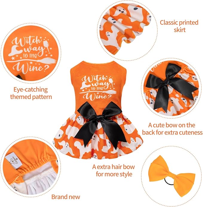 CuteBone Dog Dresses Velvet Holiday Small Dogs Clothes Onesie Pet Apparel Girl Puppy Skirt with Bow Hair Rope CVA25XS-D