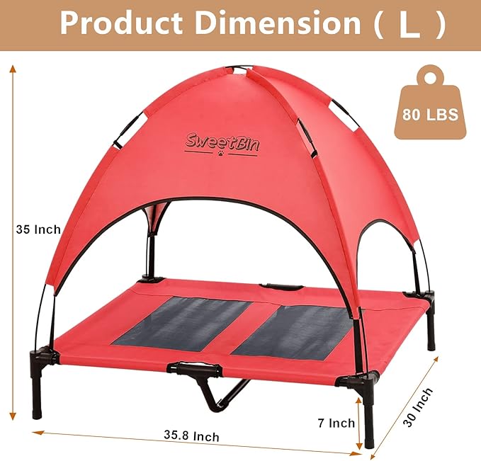 S/M/L Outdoor Elevated Dog Cot with Canopy & Side Shade for Camping Small Medium Dogs (Carry Bag)