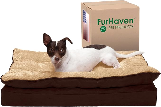 Furhaven Orthopedic Dog Bed for Medium/Small Dogs w/ Pillow Cushion Top & Removable Washable Cover 35 lbs
