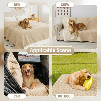 Dog Bed Cover for Pets Blankets Rug Pads for Couch Protection Waterproof Bed Covers Dog Blanket Furniture Protector Reusable Changing Pad (Ivory+Beige, 82"x82")