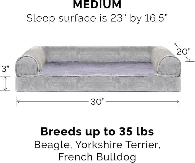 Furhaven Memory Foam Dog Bed for Medium/Small Dogs w/ Removable Bolsters & Washable Cover 35 lbs