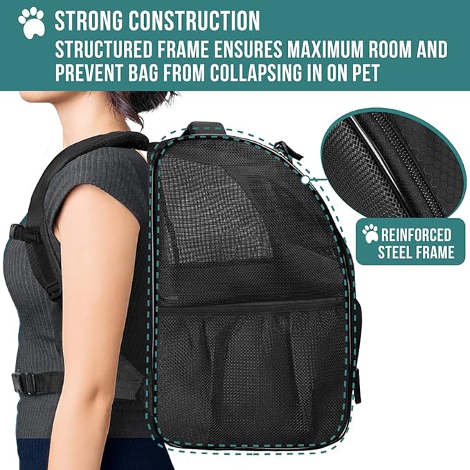 PetAmi Dog Backpack Carrier for Small Large Cat, Pet, Puppy, Ventilated Pet Hiking Backpack Travel Bag, Airline Approved Cat Backpack Carrier, Camping Biking Dog Bag Up to 18lbs Pet, Black