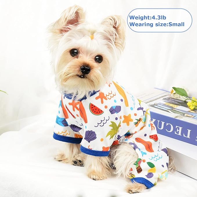 Dog Pajamas Pjs Spring Summer Dog Clothes for Small Dogs Girl - Boy - Medium Size Dogs, Soft Stretchy Puppy Clothes Doggie Onesies Cat Pet Jammies Outfit (Beach, X-Small)