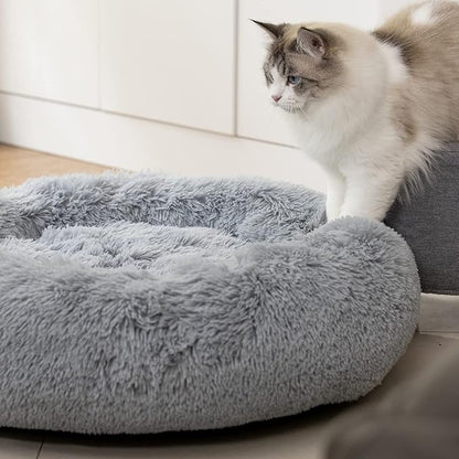 Anti Anxiety Round Fluffy Plush Faux Fur Warm Washable Dog Bed & Cat Bed Sleep（20"/24"/27''） (24",