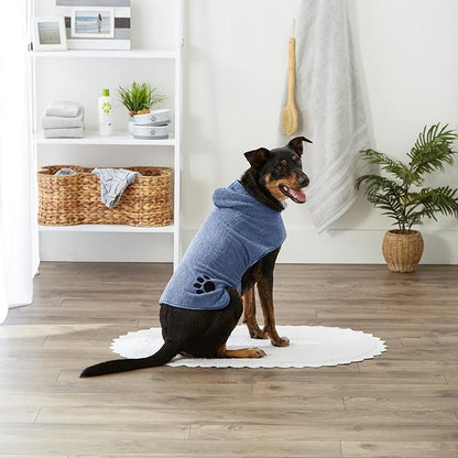 Bone Dry Pet Robe Collection, Embroidered Absorbent Microfiber Bath Robe with Adjustable Closure, for Dogs & Cats, Medium, Stonewash Blue