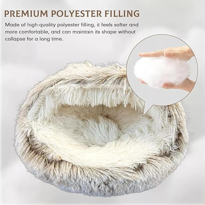 Cat Bed Round Fluffy Hooded Cat Bed Cave