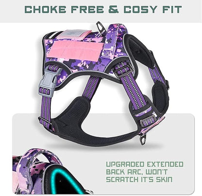 BUMBIN Tactical Dog Harness for Small Dogs No Pull, Famous TIK Tok No Pull Puppy Harness, Fit Smart Reflective Pet Walking Harness for Training, Adjustable Dog Vest Harness with Handle Purple Camo XS