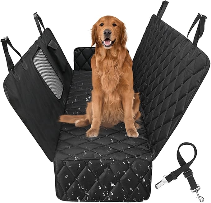 Dog Car Seat Cover for Back Seat Waterproof Seat Protector Scratchproof Pet Hammock Washable Nonslip Backseat Protection for Cargo Truck and SUV (Black-01)