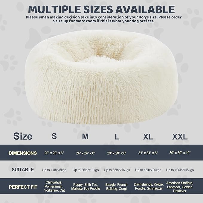 Calming Dog Bed for Small Medium Dogs 24", Pearl