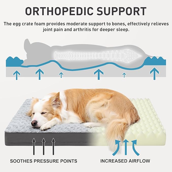 Dog Crate Bed Waterproof Dog Beds for Large Dogs Rose Velvet Soft Fluffy Washable Dog Bed with Removable Cover & Anti-Slip Bottom 35 x 22 Inch,