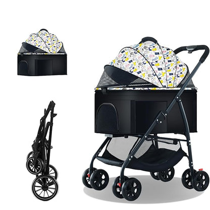 Pet Stroller 3 in 1 Folding Lightweight Dog Stroller with Detachable Carrier & Storage Basket 4 Wheels