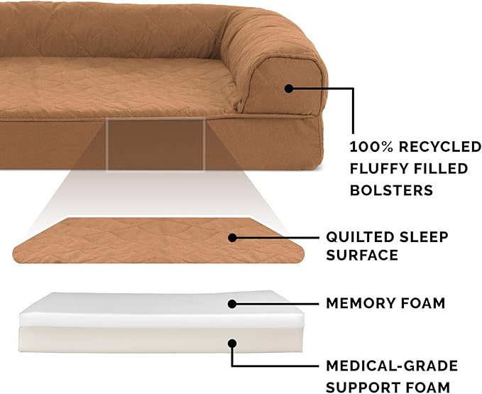 Furhaven Memory Foam Dog Bed for Medium/Small Dogs w/ Removable Bolsters & Washable Cover 35 lbs