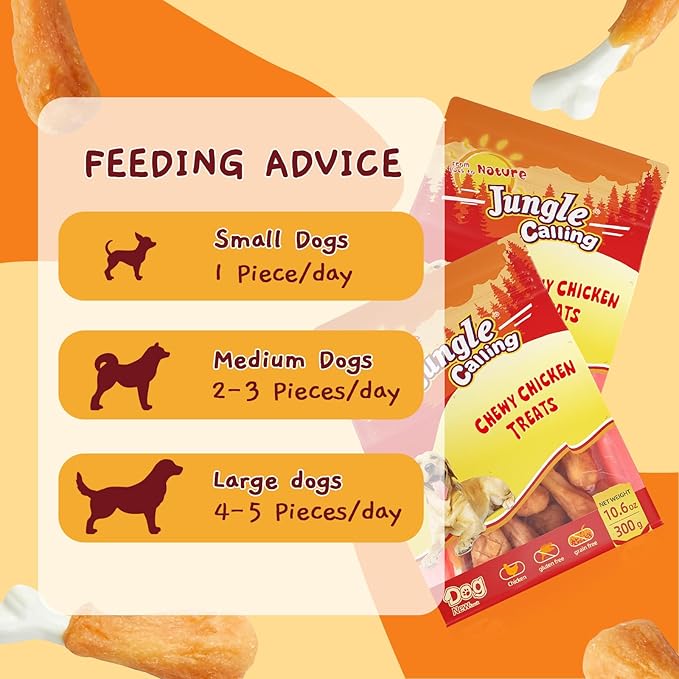 Jungle Calling Chewy Chicken Dog Treats Rawhide Free Real Chicken Calcium Bone, Teeth Clean Breath Fresh Dog Training Treats