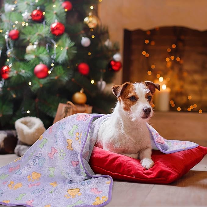 Dono 1 Pack 3 Dog Blanket Soft Fluffy Fleece Blanket for Small, Medium and Large Dogs - Paw Print Pink Pet Blanket Mat