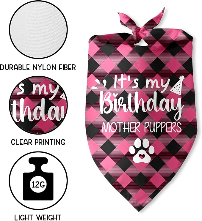 It's My Birthday Mother Puppers Pink Dog Bandana