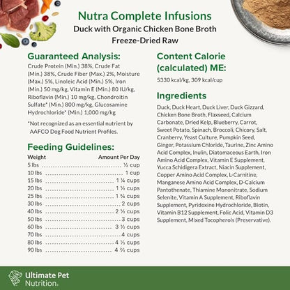 ULTIMATE PET NUTRITION Nutra Complete Bone Broth Infusions, 100% Freeze Dried Veterinarian Formulated Raw Dog Food with Antioxidants Prebiotics and Amino Acids (16 Ounce, Bone Broth Duck)