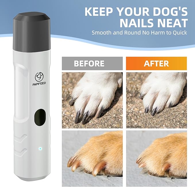 Dog Nail Grinder with 2 LED Light,3-Speed Rechargeable Dog Nail Trimmer, Upgraded Powerful Electric Dog Toe Nail File Quiet Painless, Paws Grooming for Small Medium Large Dogs Cats-White