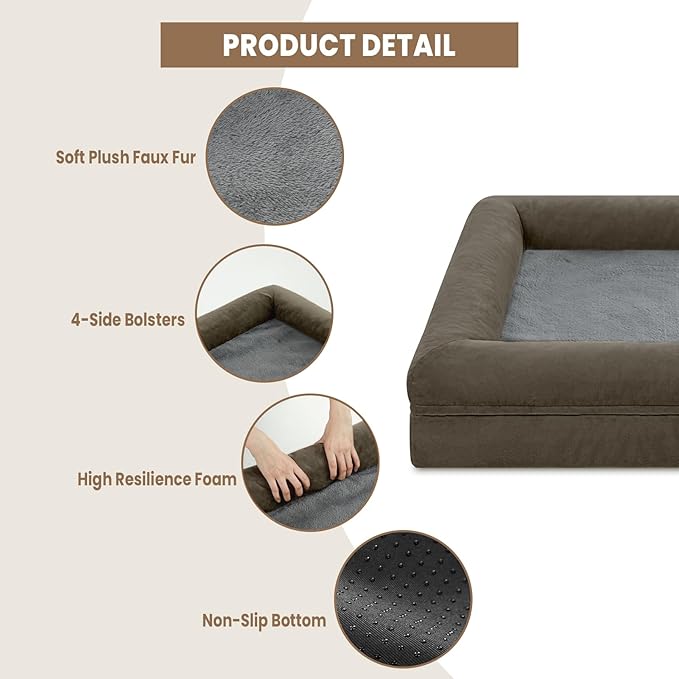 XL Dog Bed, Orthopedic Gel Memory Foam Dog Bed, Washable Dog Bed with Removable Cover, Waterproof Non-Slip Bottom Big Dog Couch Bed