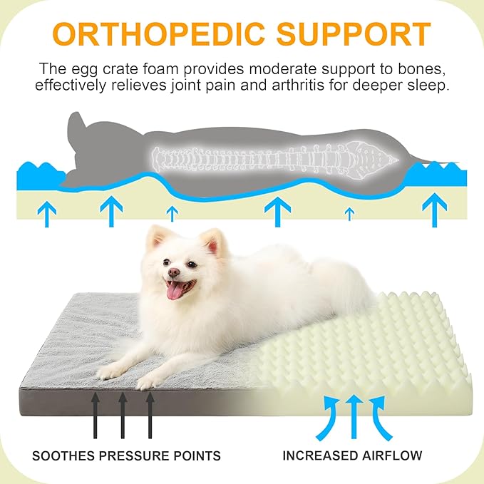 KSIIA Orthopedic Dog Bed Dog Crate Bed Waterproof Dog beds for Small Dogs Deluxe Plush Washable Dog Bed with Egg Crate Foam & Removable Cover 23 x 17 Inch,