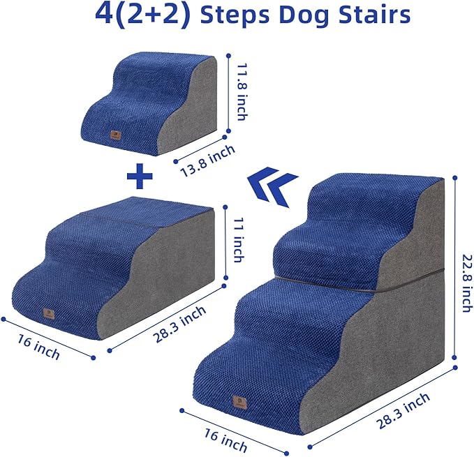 Pettycare Dog Stairs Ramp for High Beds and Couch 4 Steps,Navy