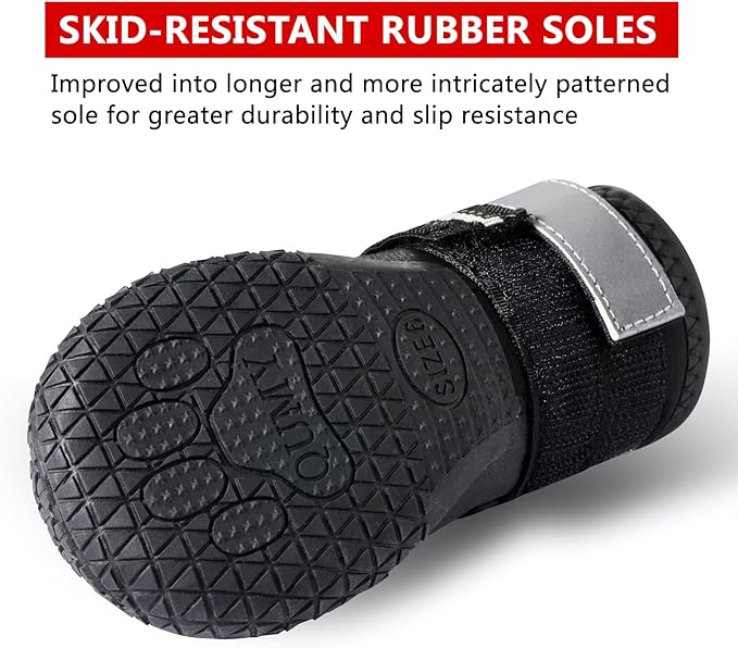 QUMY Dog Shoes for Large Dogs, Medium Dog Boots & Paw Protectors for Winter Snowy Day, Summer Hot Pavement, Waterproof in Rainy Weather, Outdoor Walking, Indoor Hardfloors Anti Slip Sole Red Size 6