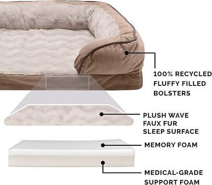 Furhaven Memory Foam Dog Bed for Medium/Small Dogs w/ Removable Bolsters & Washable Cover 35 lbs