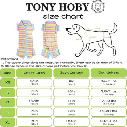 TONY HOBY Dog Pajamas, 4 Legged Dog Pajamas with Blue Stripe, Female Dog Jumpsuit Pajamas for Small Medium Size Dog (Green&Blue, Girl, L)