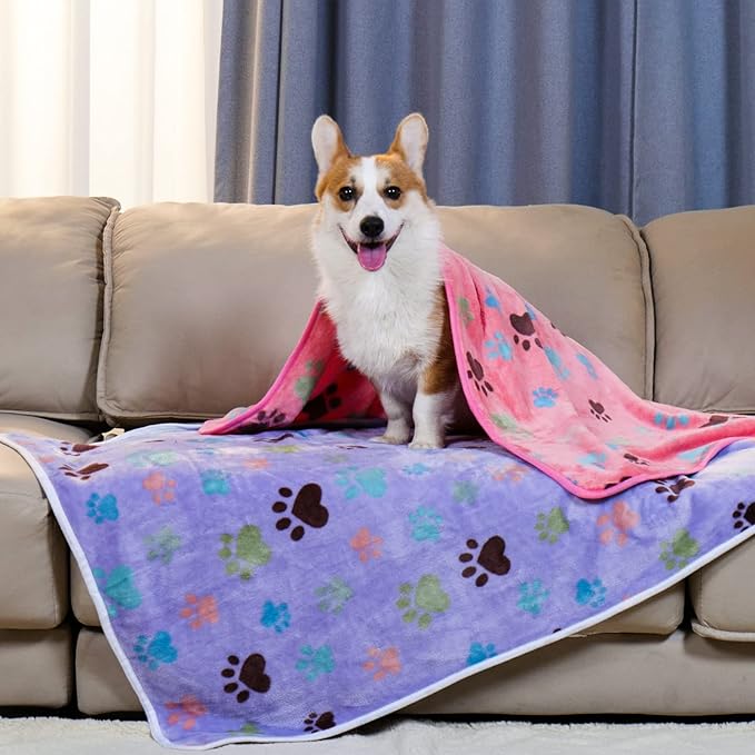 1 Pack 6 Blankets Dog Cat Soft Fluffy Fleece Pet Blanket Warm Cute Print Design Puppy Kitten Blanket Doggy Paw Large(41"x31")