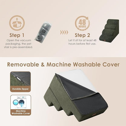 EHEYCIGA Curved Dog Stairs for High Beds 19.7" H 4-Step Dog