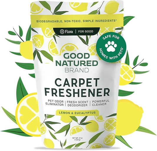 Carpet Deodorizer & Freshener Powder | Pet Odor Eliminator for Strong Odor & Pet Urine | Fresh Natural Lemon & Eucalyptus Scent | Biodegradable, Safe for Homes with Pets - 47oz