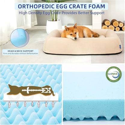 pettycare Orthopedic Dog Bed for Large Dogs Waterproof Pet Bed Soft Sofa with Two Fabrics Washable Removable Cover Egg Foam Support Anti-Slip Bottom Extra Head and Neck Support Sleeper
