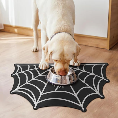 Pet Mats for Food and Water Dog Cat Food Mats Pet Feeding Mat Anti-Slip No Stains Quick Dry Floors Waterproof Placemat for Pet Food Water Bowl Mat Pet Accessories - 23.6"x15.7" Spider Web