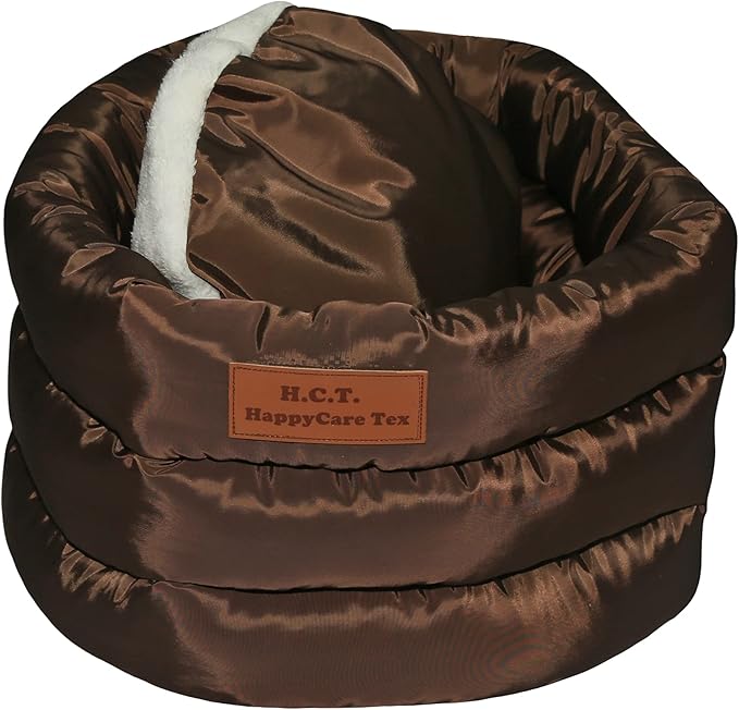 long rich Round Cushion Dog Cat Bed (16" x 16" x 10", Brown)