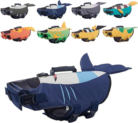 Gyuzh Dog Life Jacket for Swimming,Dog Life Vest for Swimming Boating,Dog Flotation Vest Hign Buoyancy,Shark Dog Swim Safety Vest,Dog Life Jacket with Rescue Handle for Small Medium Large Dogs