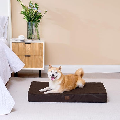 EHEYCIGA Orthopedic Foam Dog Bed for Large Dogs 35"L x 23"W x 3.5"Th, Brown