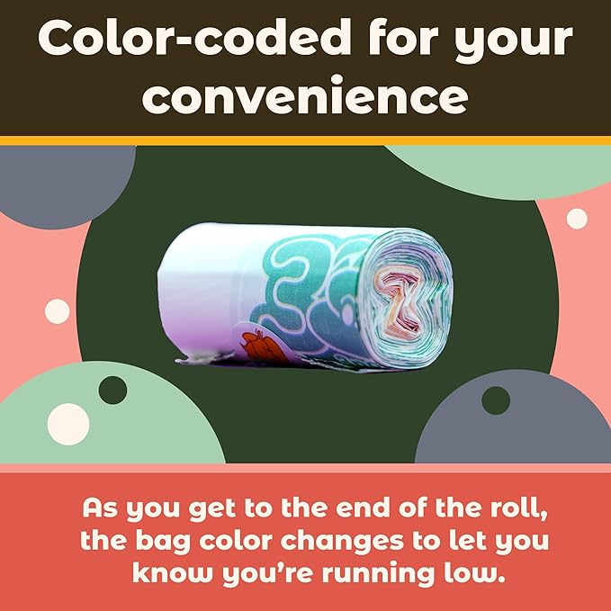 Color-Coded Dog Poop Bags 90 bags (6 rolls)