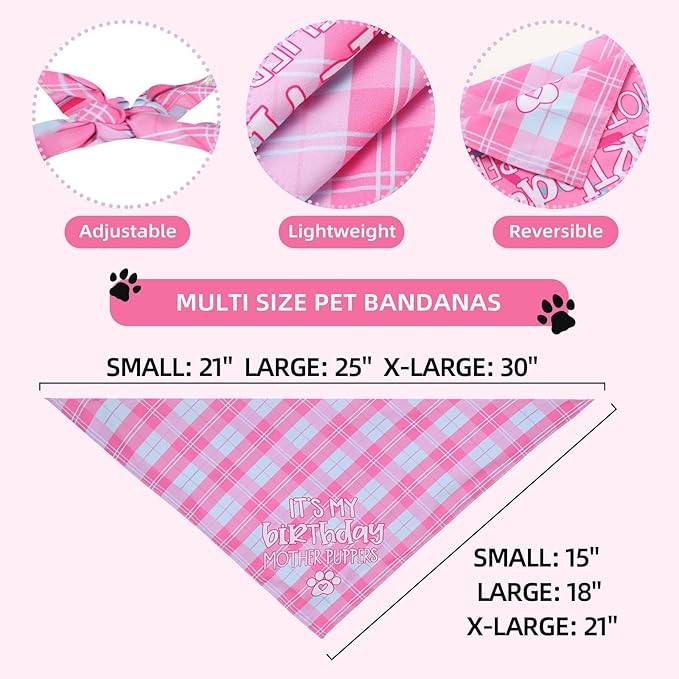 Dog Birthday Bandana Small Reversible Multi Size Offered for Dog Birthday Girl