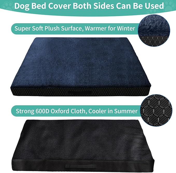 COSHNIBI Dog Bed Covers Replacement Washable, 30Lx20Wx4H Inch Waterproof Dog Bed Covers Soft Plush Replacement with Zipper, Removable Cover & Anti-Slip Bottom for for Dog/Cat, Cover Only