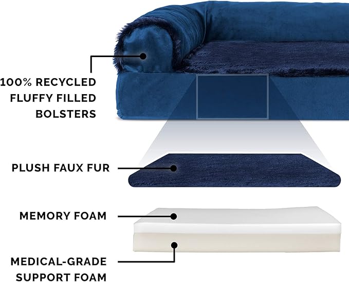 Furhaven Memory Foam Dog Bed for Large/Medium Dogs w/ Removable Bolsters & Washable Cover 55 lbs