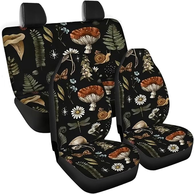 Mushroom Leaves Universal Car Seat Covers Full Set 4 Pieces
