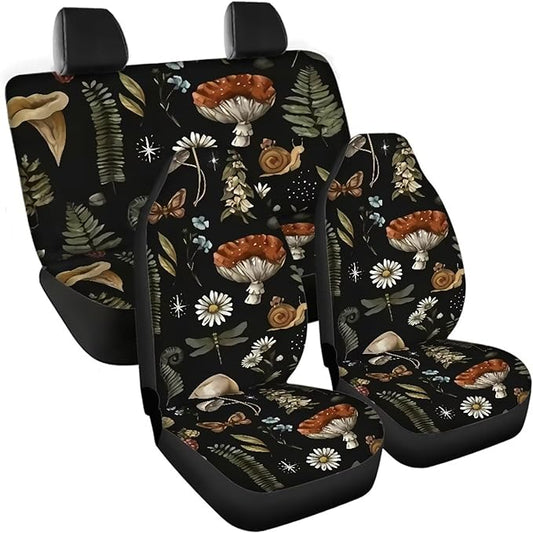 Mushroom Leaves Universal Car Seat Covers Full Set 4 Pieces