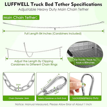 Chain Dog Truck Bed Cross Tether, Chew Proof Truck Bed Dog Leash System, Heavy Duty Dog Vehicle Bed Restraints Tie Down Tether, Metal Pet Bed Harness Barrier Lead for Pickup, SUV, Cars & Trucks