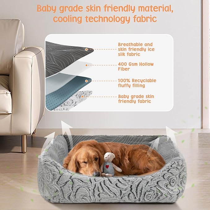 2 in 1 Dog Bed Washable Pet Cooling Beds for Large Medium Small Dogs Cats Orthopedic Reversible Washable Sofa Rectangle Durable Puppy Cuddler Soft Calming Sleeping Bed