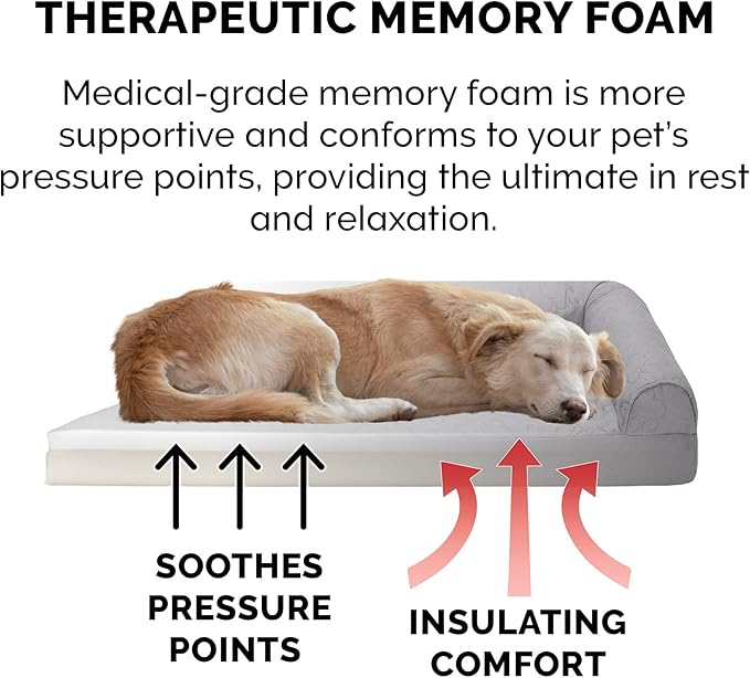 Furhaven Memory Foam Dog Bed for Medium/Small Dogs w/ Removable Bolsters & Washable Cover 35 lbs