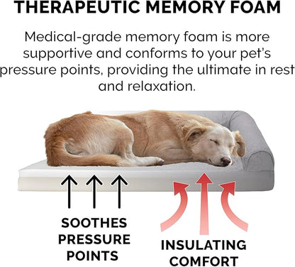 Furhaven Memory Foam Dog Bed for Large/Medium Dogs w/ Removable Bolsters & Washable Cover 55 lbs