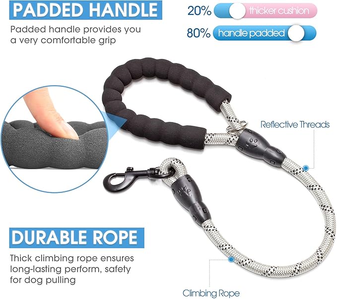 BAAPET 2/4/5/6 FT Dog Leash with Comfortable Padded Handle and Highly Reflective Threads for Small Medium and Large Dogs (2FT-1/2''