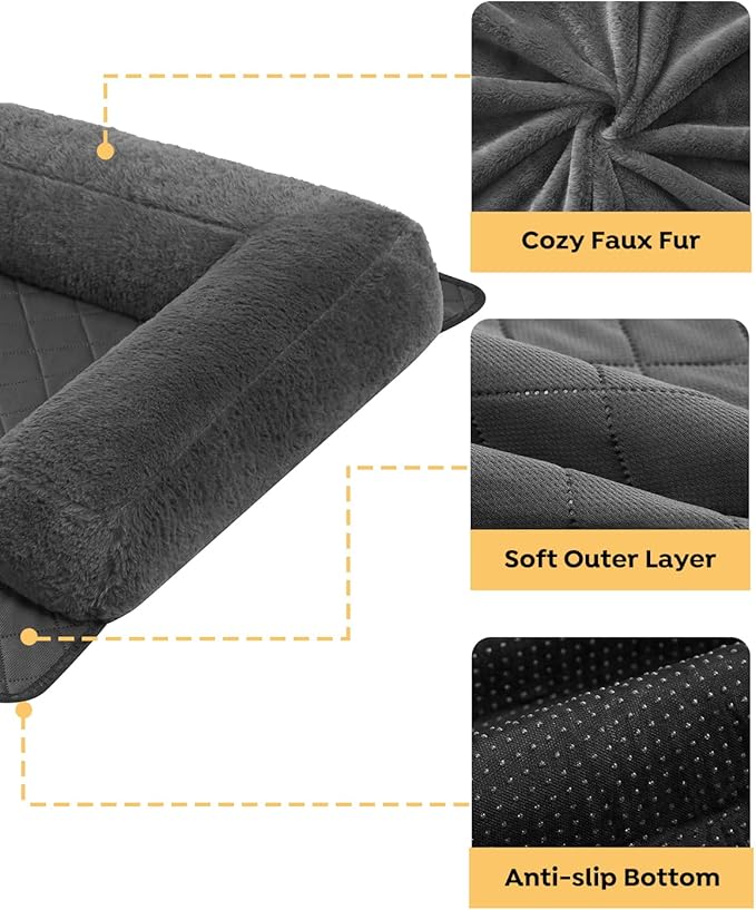 Veehoo Pet Couch Cover for Dogs&Human-Washable Dog Couch Bed Waterproof Dog Couch Cover with Plush Bolster&Anti-Slip Bottom, Dog Bed for Couch Protector for 3 Cushion Couch Sofa, Medium