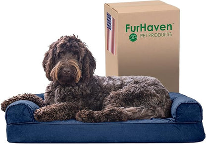 Furhaven Memory Foam Dog Bed for Medium/Small Dogs w/ Removable Bolsters & Washable Cover 35 lbs